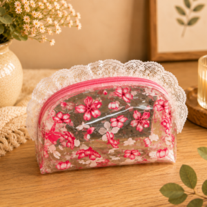 Home cherry blossom clear vinyl cosmetic bag