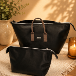 handmade black vinyl nesting zippered pouches