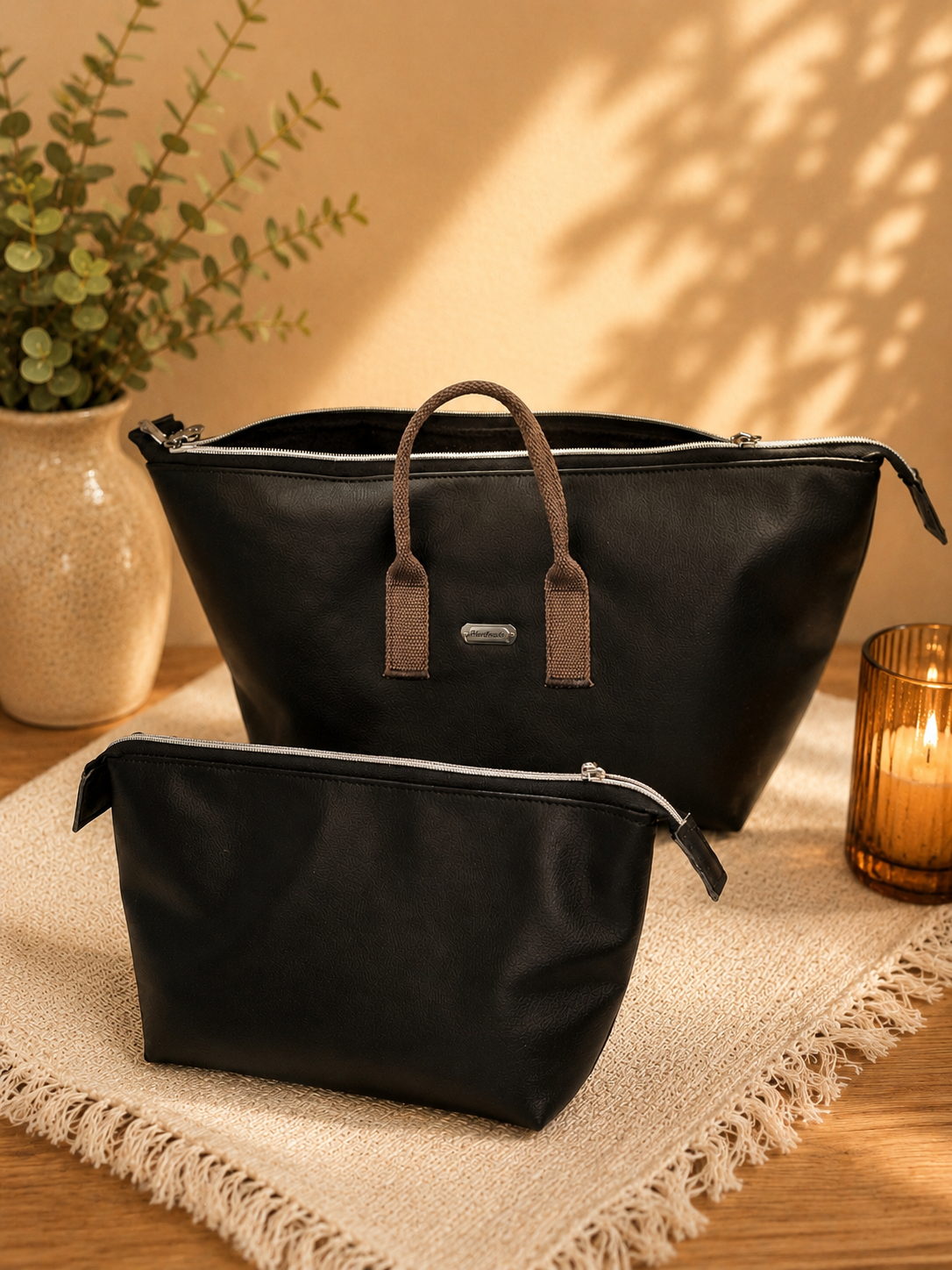 handmade black vinyl nesting zippered pouches