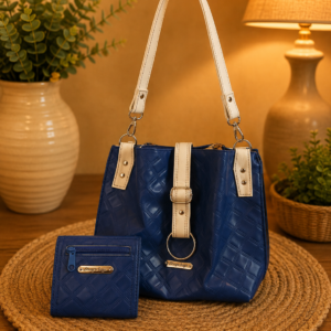 handmade blue quilted vinyl bag matching wallet set