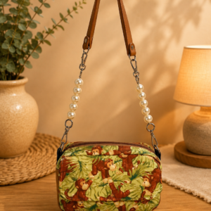 monkey print handbag front view