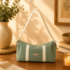 sage green handbag front view