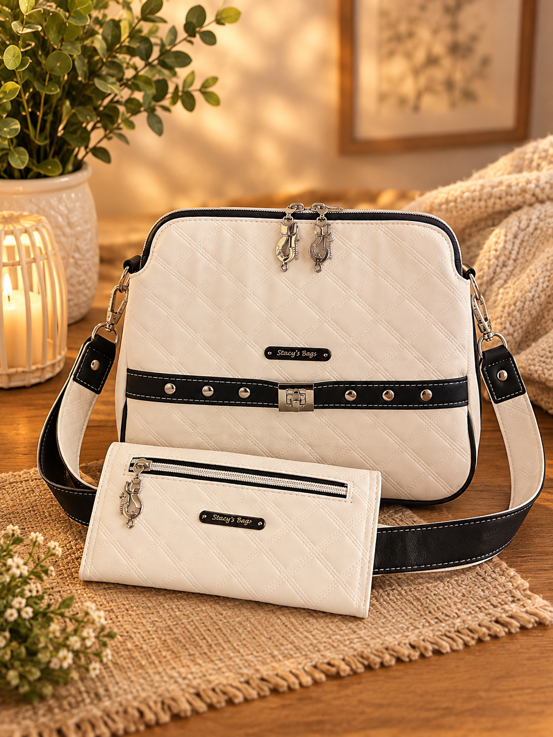 white quilted handbag matching wallet set stacys bags