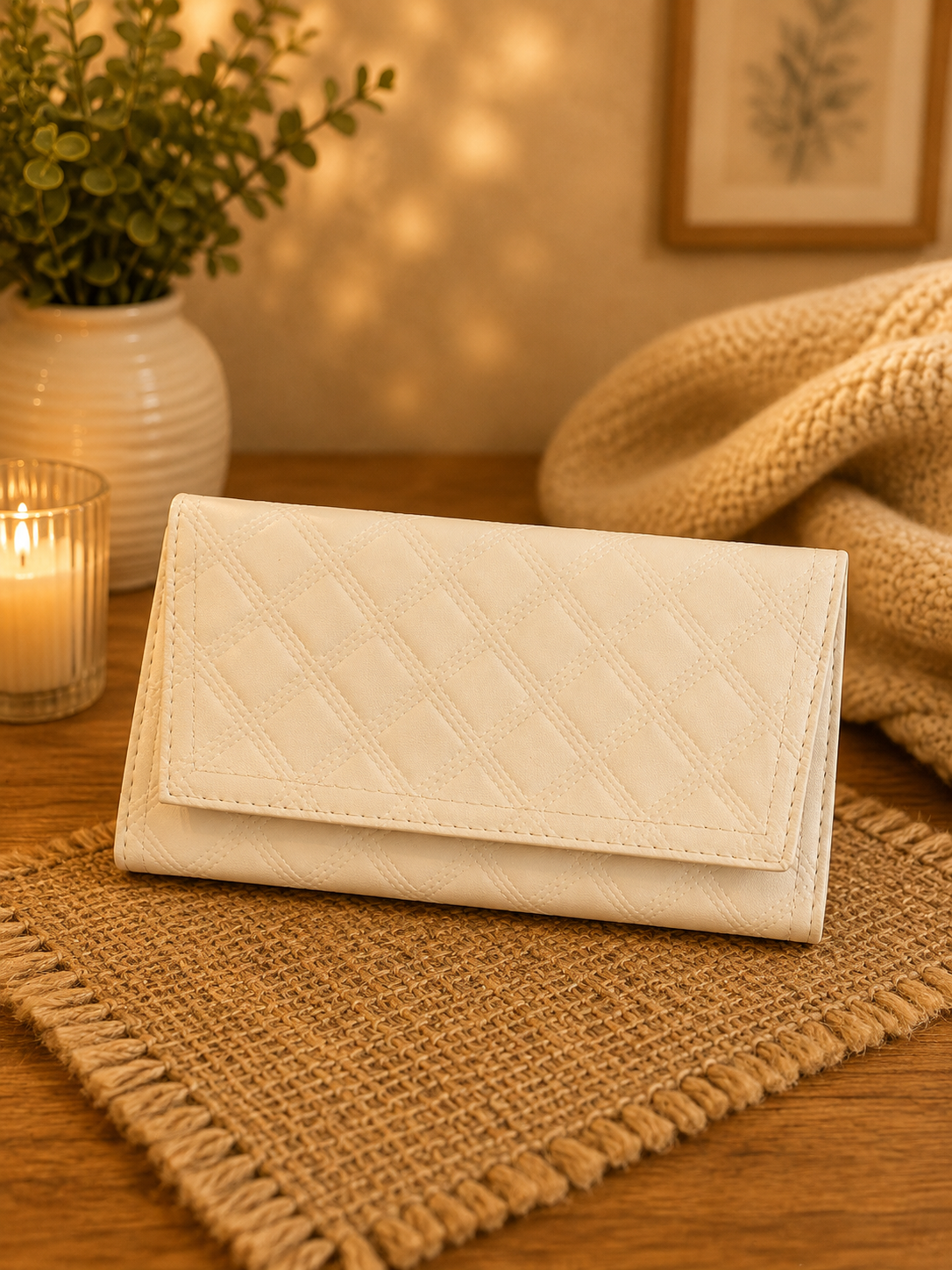 white quilted wallet front view